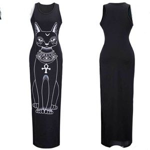 Women cat print - length dress